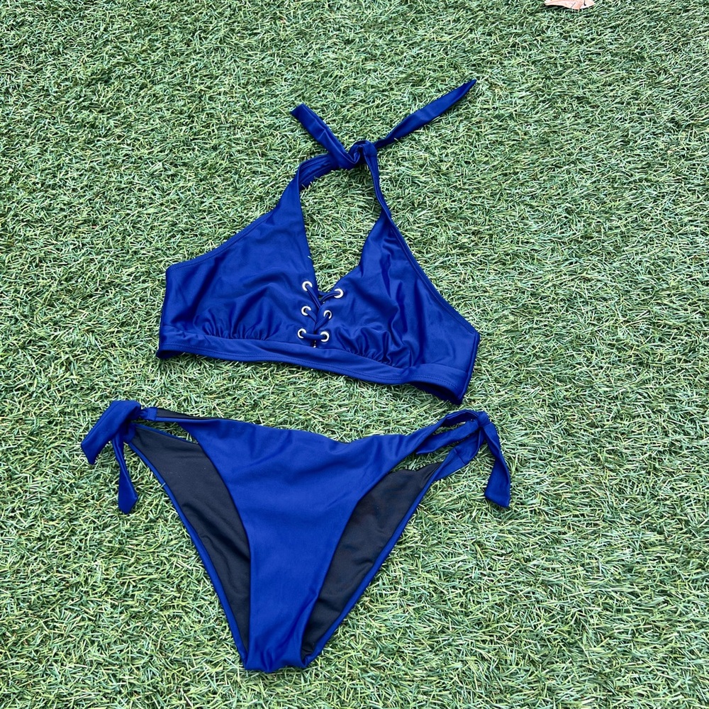Blue Lace-Up Bikini